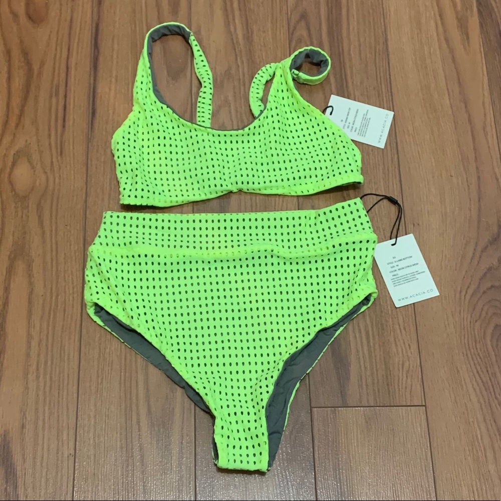 Acacia swimwear neon citrus mesh set Med